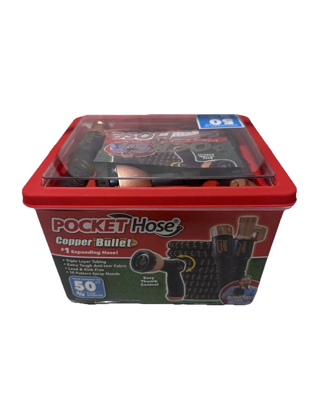 Pocket Hose Copper Bullet Expandable Garden Hose 50 FT with Thumb Spray Nozzle